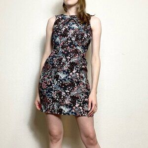 H&M Black Embroidered Floral Jaquard-Weave Sheath Dress